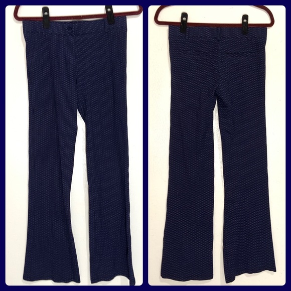 Betabrand black and blue heartline print classic bootcut yoga pants. - Picture 2 of 10